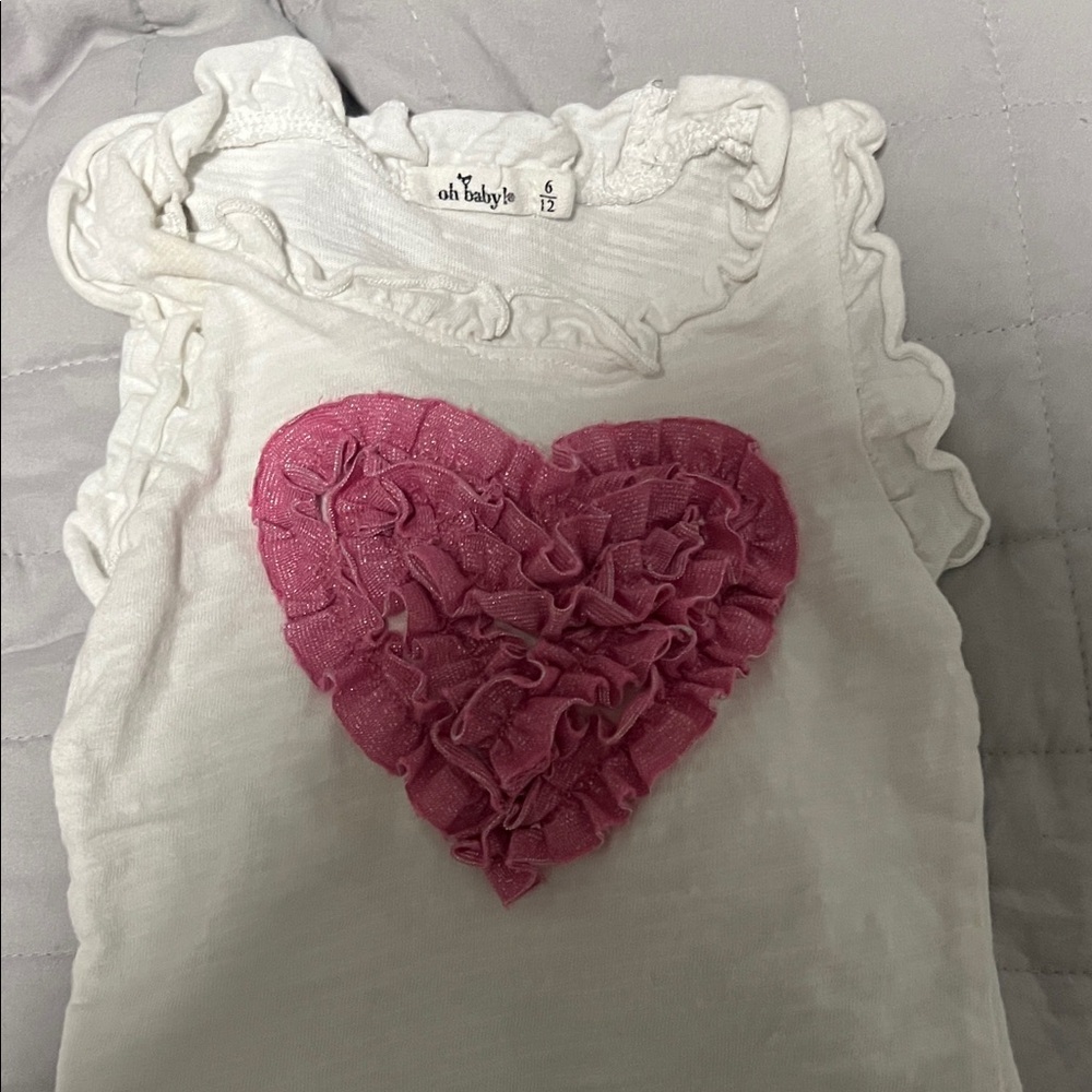 Oh baby Girls White Ruffle Heart Tank & Pink Ruffle Shorts Matching Set 6-12M - Picture 3 of 5